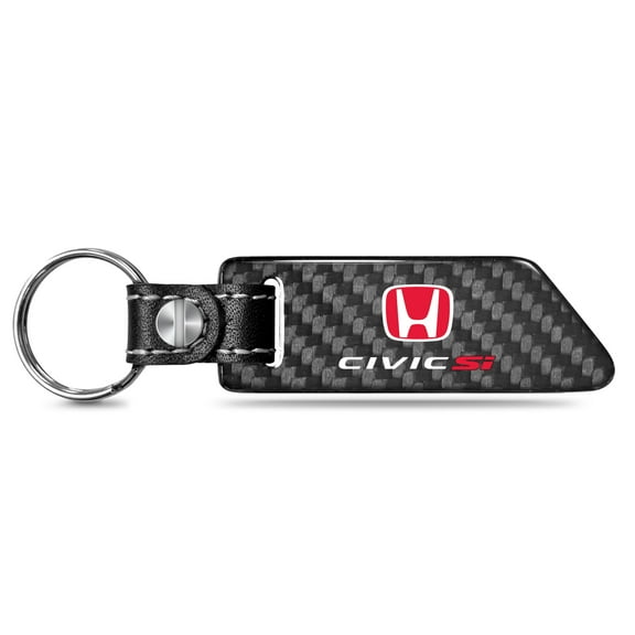 Honda Civic Si Red Logo Real Carbon Fiber Blade Style Black Leather Strap Key Chain