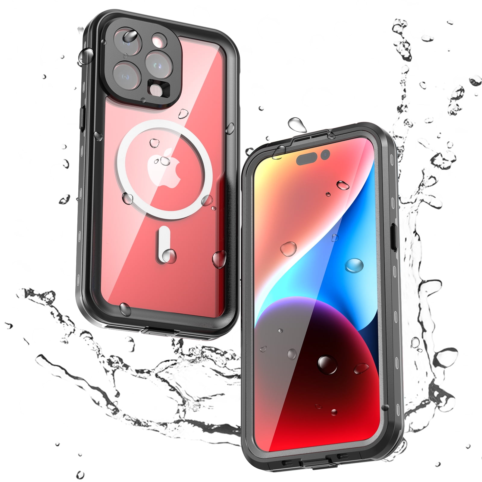 Allytechgroup Waterproof Case for iPhone 15 Pro Max, Full Body Protection Built-in Screen Protector MagSafe Wireless Charging Dustproof Shockproof Cover Case with Transparent PC, Black