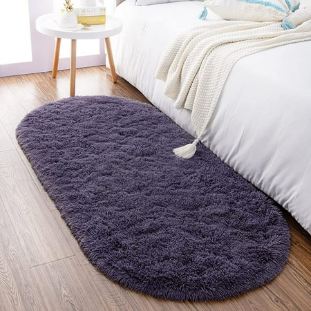 Junovo Ultra Soft Fluffy Bedroom Rugs Kids Room Carpet Oval Modern Shaggy Area Rugs 2.6' X 5.3',Gray Purple