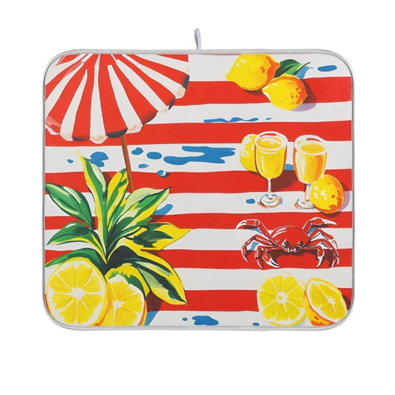Yayeee Dish Drying Mat for Kitchen Counter 16"x18" Microfiber Absorbent Pad, Striped Lemon