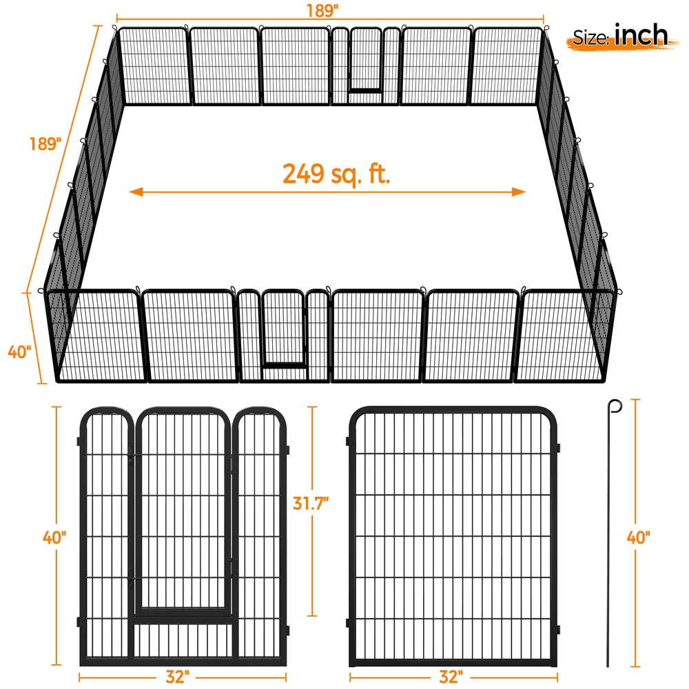 Renwick 3pcs 8 Panels Metal Dog Playpen, Black