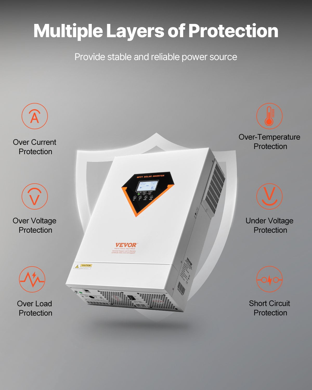 VEVOR Hybrid Solar Inverter, 6000W, All in One Pure Sine Wave Power Inverter Charger, 48V DC to 220/230V AC, with Built-in 120A MPPT Solar Controller, for Off-Grid System Lead Acid Lithium Battery