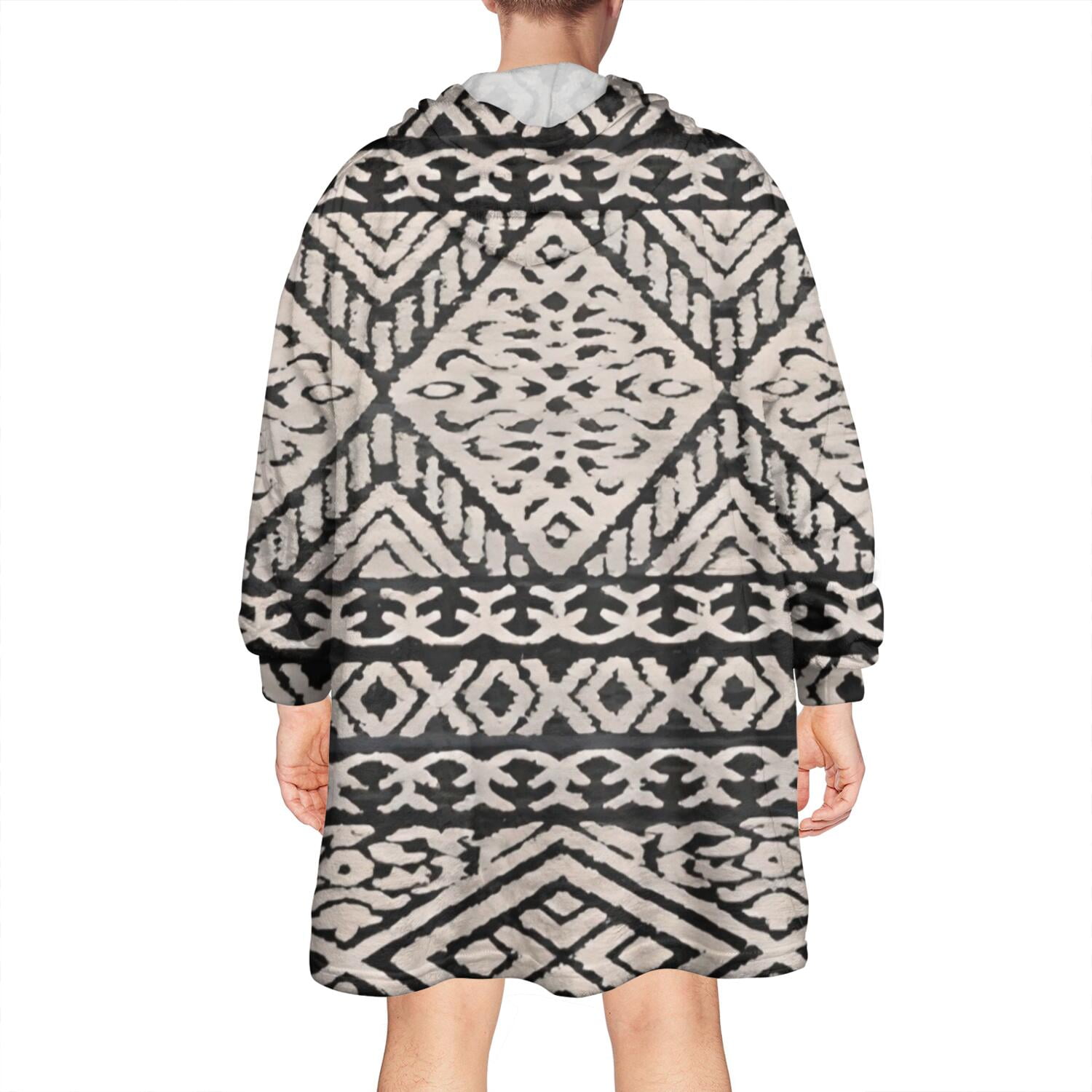 Wearable Oversized Blanket,Black Geometric Diamond Pattern Wearable Blanket Hoodie for Adults,Cozy Hooded Blankets with Super Pockets,Super Warm Fuzzy Pullover for Women & Men