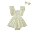 thumbnail image 1 of goowrom Daisy Print Square Collar Ruffle Fly Sleeve Baby Romper with Headband, 1 of 10