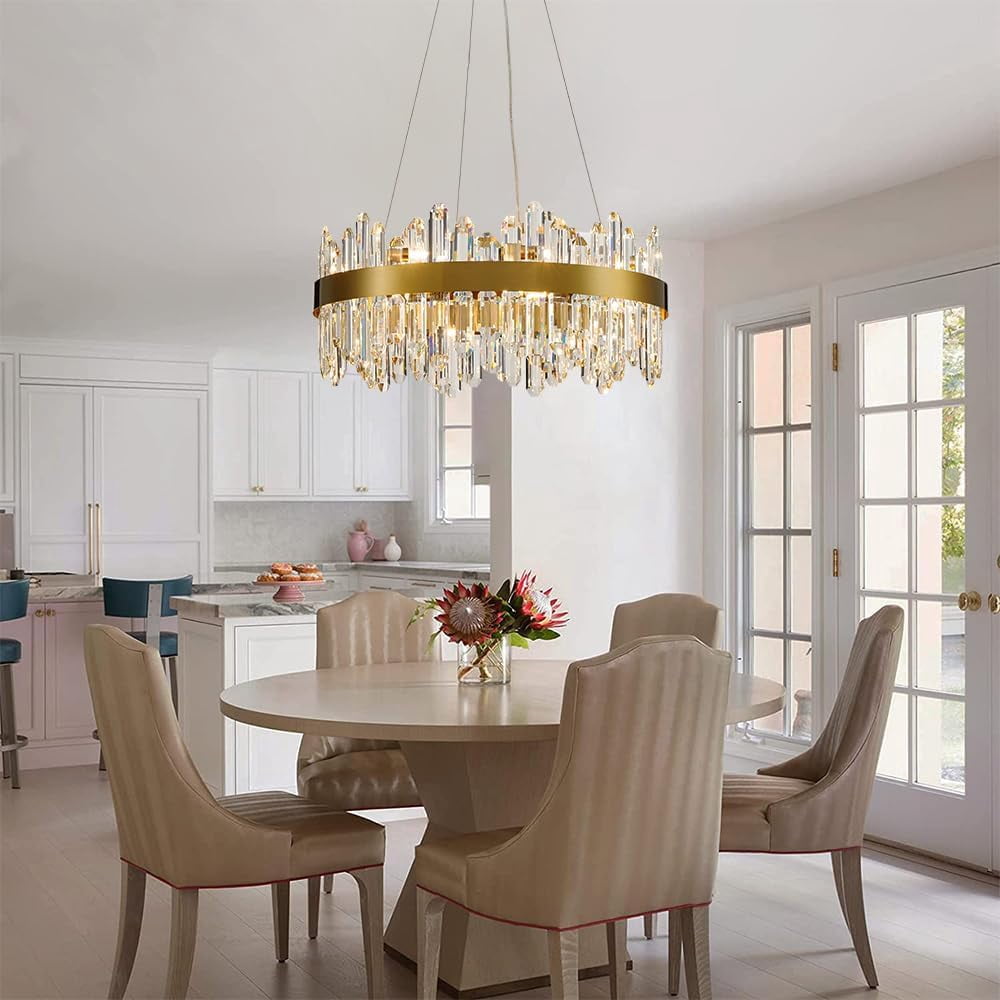 Posiosa Gold Modern Oval Crystal Chandelier, 16-Lights Luxury Chandeliers Modern 2-Tiers K9 Crystal Chandelier Pendant, Light Fixture G9 Lights for Dining Living Room Entryway Kitchen Dia 23 inch