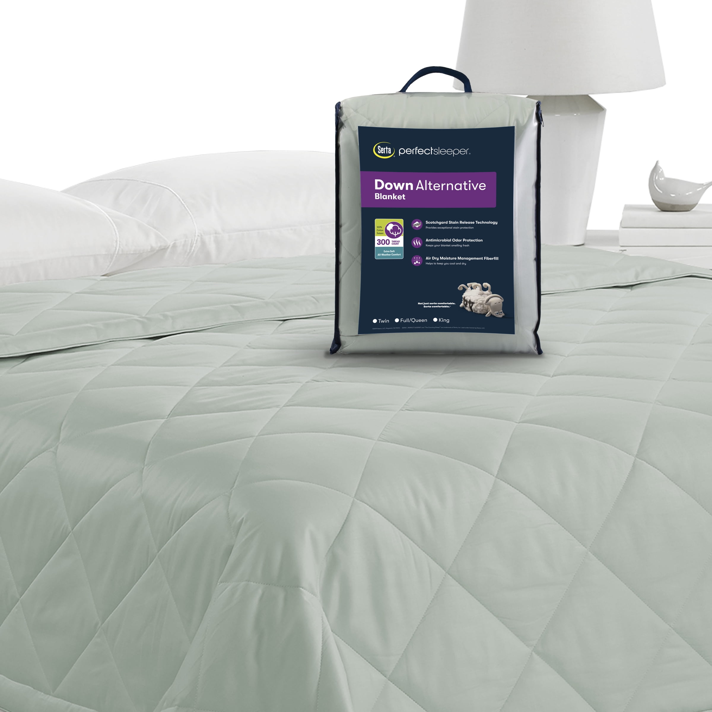 Serta Down Alternative Blanket, Seaglass Green; Twin