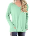 thumbnail image 2 of Feancey Tops for Women with Pockets Spring Long Sleeve Round Neck T-Shirts Oversized Casual Solid Basic Tees Comfy Loose Tunic Blouse Sky Blue S, 2 of 5