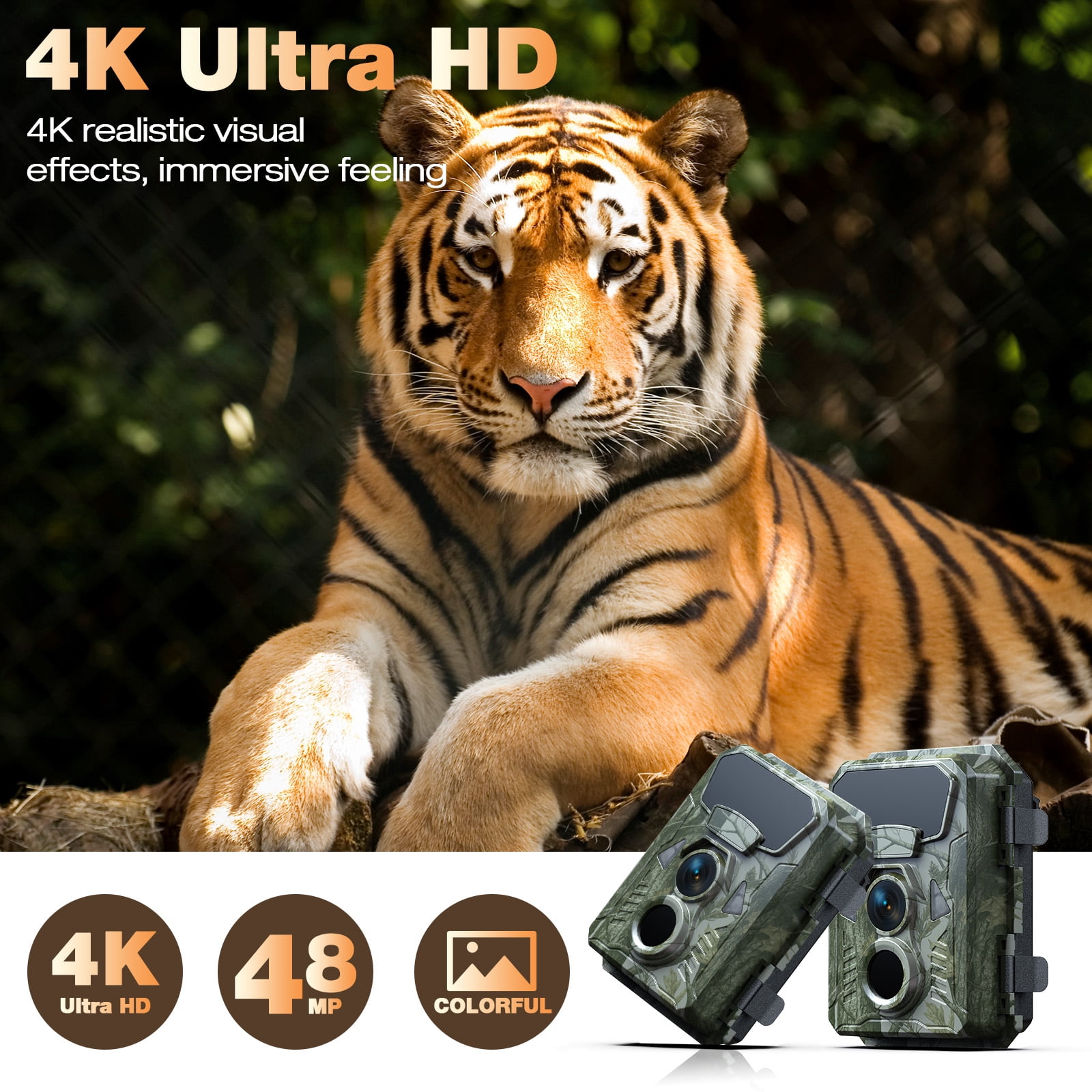 CAMPARK 2 PACK Trail Camera 4K 48MP Game Deer Camera with PIR 2PCS LEDs Infrared Night Vision Waterproof 120° Wide Angel 2.0" LCD Hunting Trail Cam for Wildlife Monitor