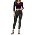 thumbnail image 2 of INSPIRE CHIC Women's Party V Neck 3/4 Sleeves Cropped Velvet Blouse M Purple, 2 of 6