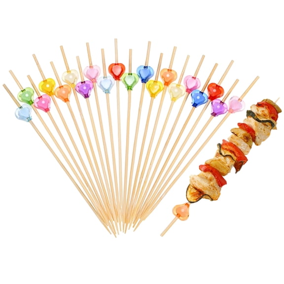 Uxcell 100-Pack Cocktail Picks, 4.7 Inch Long Bamboo Fancy Toothpicks for Barbecue/Charcuterie Board/Drinks/Fruit [Multicolor, Heart Bead]