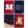 thumbnail image 4 of PureChapter Girls Clothes Cartoon Bear Letter Print Color Block Varsity Jacket & Striped Pleated Skirt 2 Piece Outfits for 7-14, 4 of 5