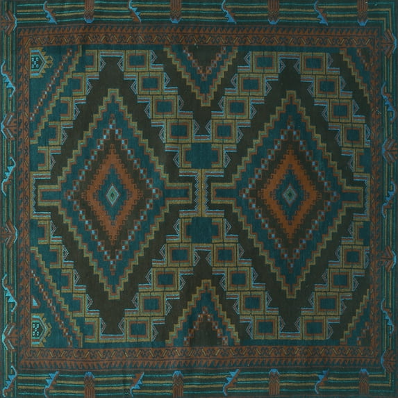 Ahgly Company Machine Washable Indoor Square Persian Turquoise Blue Traditional Area Rugs, 8' Square