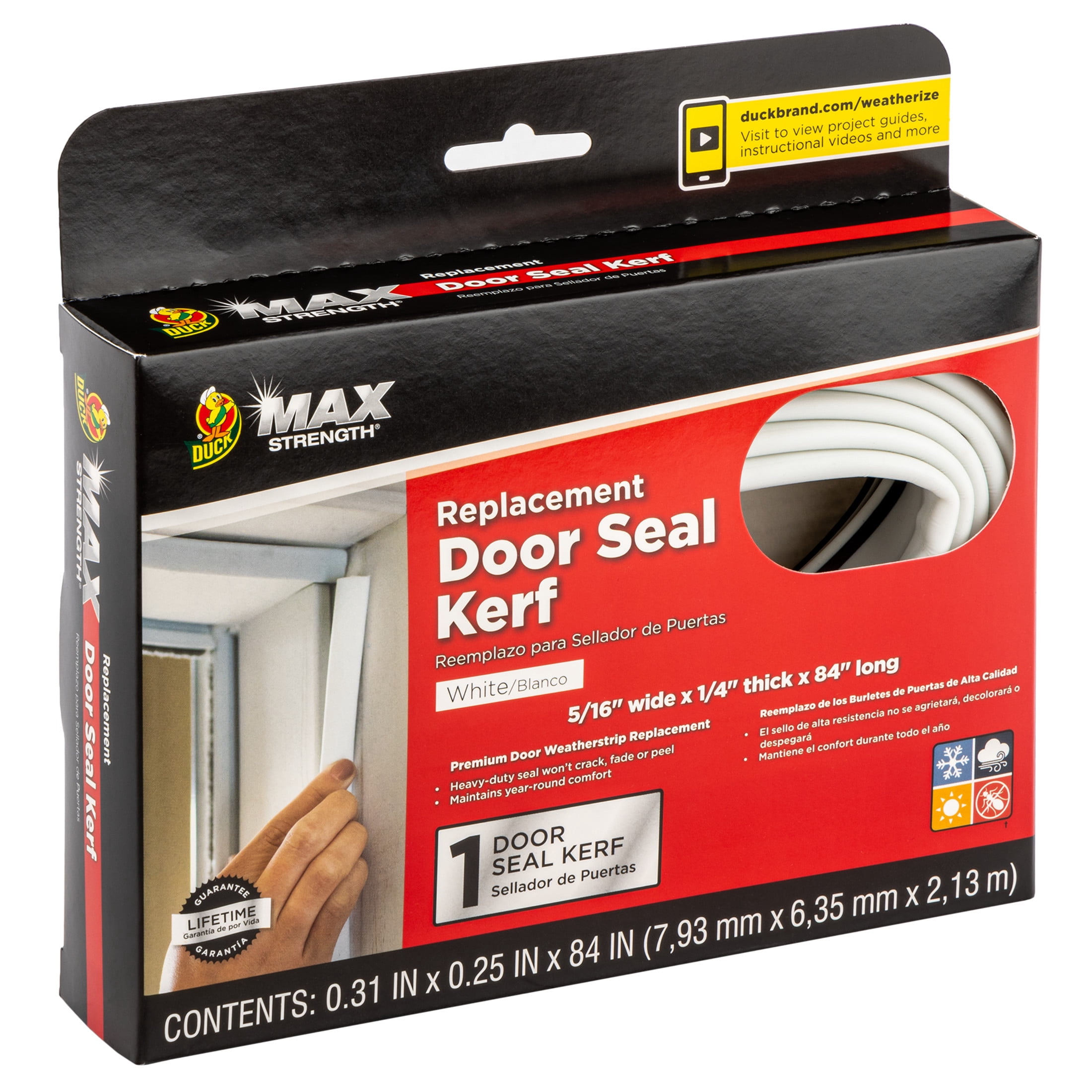 (3 pack) Duck Brand .25 in. Thick Max Strength Replacement Door Seal, White Weather Stripping 84 in. Length