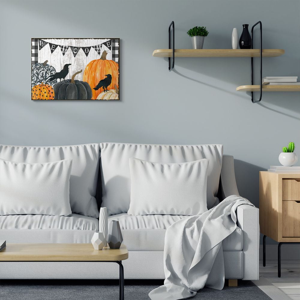 Stupell Industries Welcome Halloween Sign Painted Pumpkin Designs Canvas Wall Art Design by Andrea Tachiera, 24" x 30"