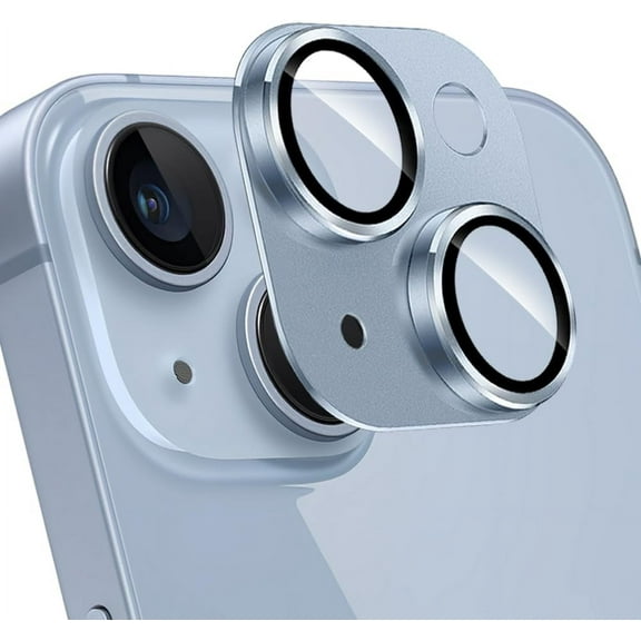 for iPhone 15 /iPhone 15 Plus Camera Lens Protector, Strong Adhesion Aluminum alloy & Sapphire Glass material 9H Tempered Glass Camera Cover screen Metal Ring Case(Blue)