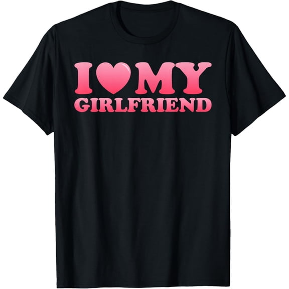 I Love My Girlfriend Pink Heart Valentines Day Mens Womens T-ShirtMen's and women's gift, black and white T-shirt, size: Extra large S-4XL