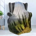thumbnail image 4 of Forest Soft Flannel Fleece Throw Blanket, Fir Trees on Meadow Between Hillsides Conifer Woodland in Fog Before Sunrise, Cozy Plush for Indoor and Outdoor Use, 50" x 60", White Green, by Ambesonne, 4 of 5