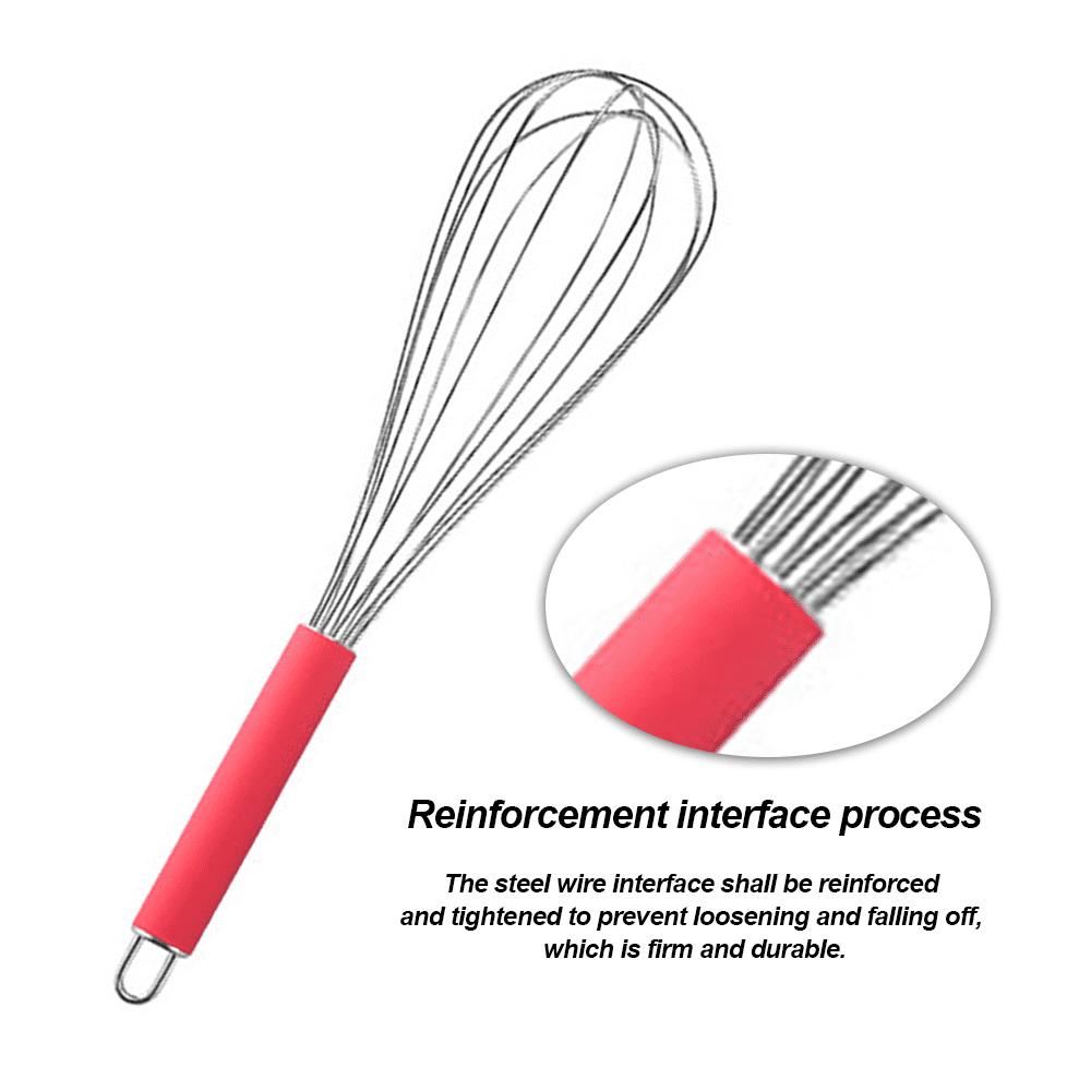Pyrex Flat Whisk Stainless Steel & Silicone 4 Wire 12-inch Black And Red  Handle
