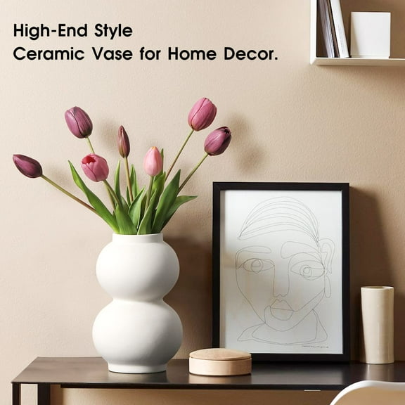 YVTVY Ceramic Vase, 2 Layer Round, 8.2 Inches Height, Minimalist Nordic Style, for Dry/Fresh Flowers, Table Centerpiece, Home Decor