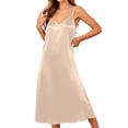thumbnail image 3 of Fengqque Satin Nightgowns for Women Lace Sleepwear V-neck Silk Slip Sleepshirts Negligee Solid Color Nightwear Khaki M, 3 of 9
