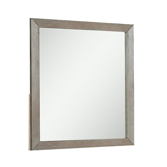 Benjara Wall Mirror with Wooden Frame and Grain Details, Natural Brown