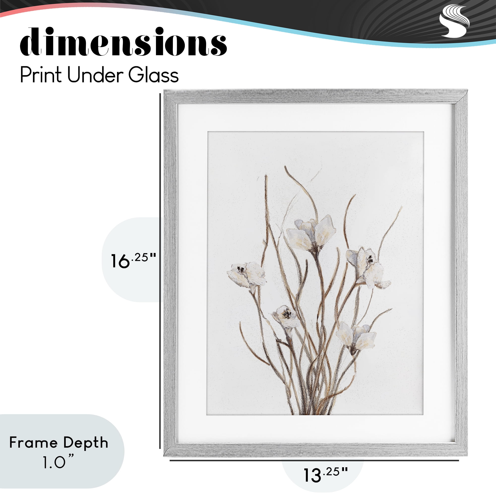 Stupell Industries Curly Floral Branches Gray Framed Print Under Glass, design by Lanie Loreth