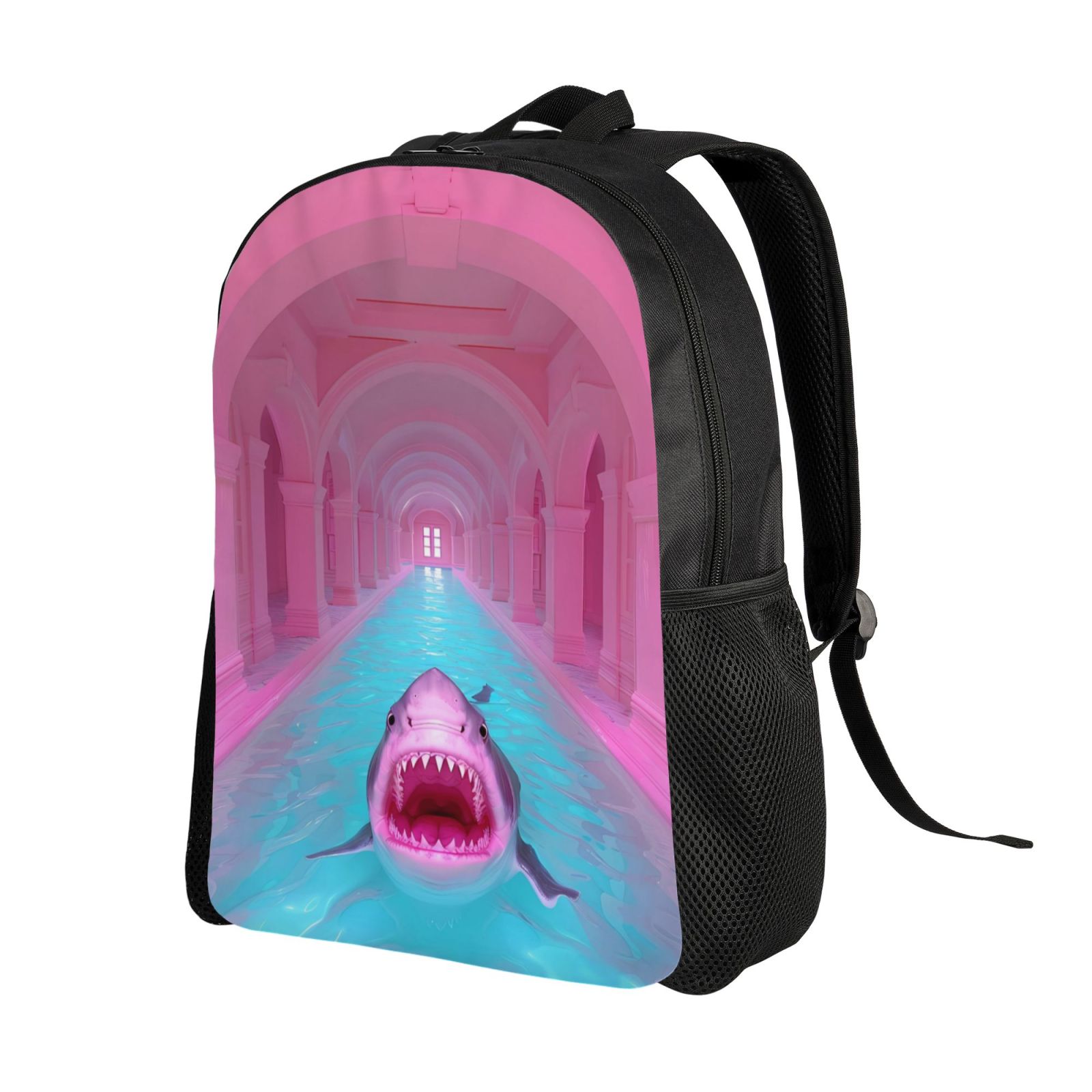 Xecao Pink Shark Pool Fantasy Print School Backpack with Laptop Compartment Small Travel Laptop Backpack for Women Men Waterproof College Backpack Simple School Bag