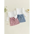 thumbnail image 3 of Loicainy Baby Toddler Girl Fall Outfit 6 12 18 24 Months 2T 3T 4T Solid Ribbed Long Sleeve Tops Floral Skirt with Belt Clothes Set, 3 of 9