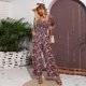 thumbnail image 4 of Love Welove moda mujer Floral manga corta cintura alta pantalones de pierna ancha Casual suelto recogido mono azul marino copo de nieve mediano, 4 of 5