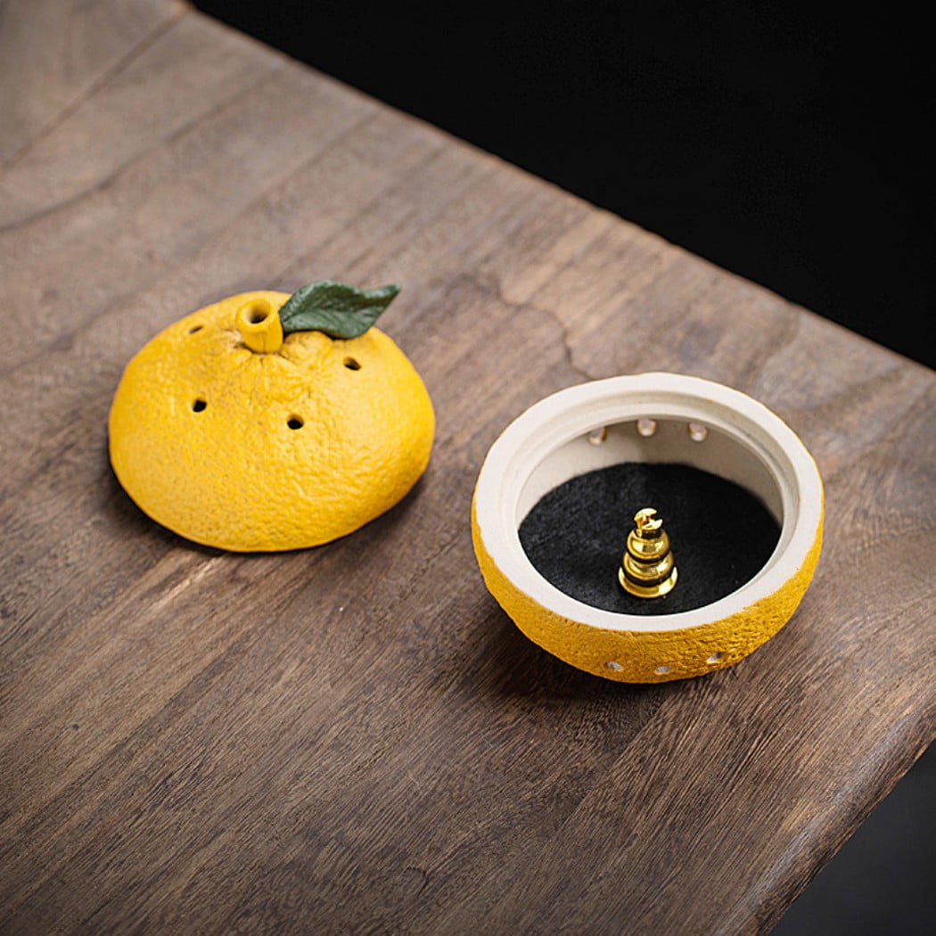 Warmself Incense Holder Modern Minimalist Circular Incense Stick Burner for Cones or Sticks for Yoga & Meditation, Enhance Atmosphere,Ceramic Ash Catcher Yellow Orange