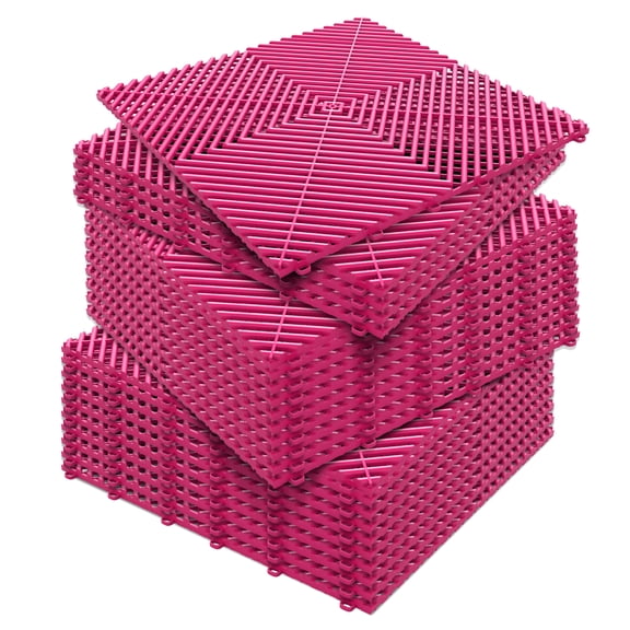 25-Pack 16"x16"x0.7" Rose Pink Garage Floor Tiles, Heavy-Duty Interlocking PE Mat for Garage, Basement, Gym