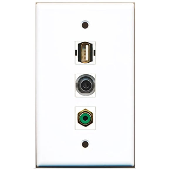 RiteAV - 1 Port RCA Green and 1 Port USB A-A and 1 Port 3.5mm Wall Plate