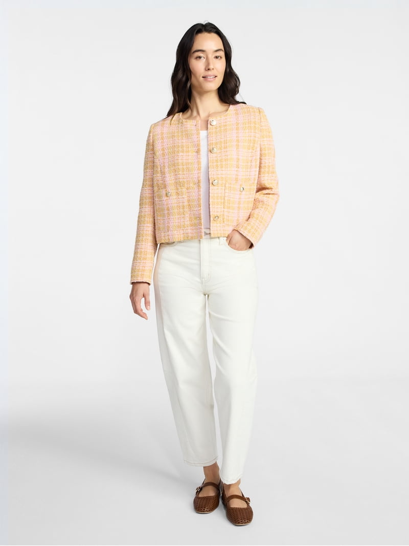 Time and Tru Women's Tweed Ladylike Blazer Jacket, Sizes XS-XXXL