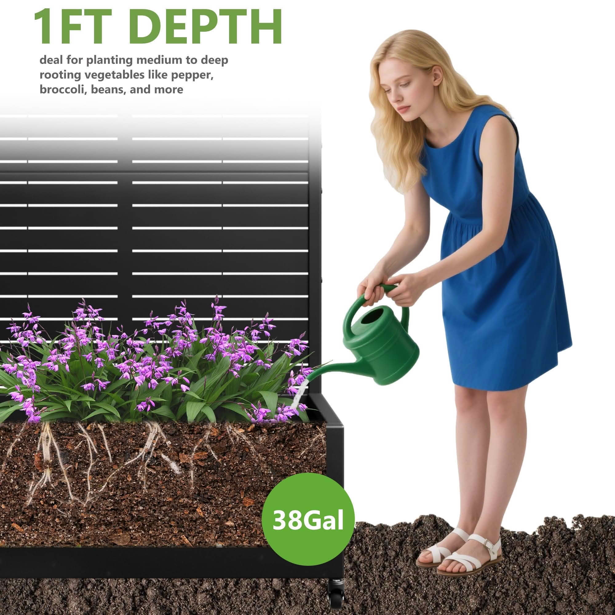 MAYEERTY 72x47x16 Inch Black Metal Rectangular Planter Box with Trellis, 5 Piece Set for Outdoor Garden & Patio