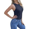 thumbnail image 3 of Argulvti Women Solid Color Tank Tops Polyester Crew Neck Sleeveless Leisure Vests Tops Streetwear, 3 of 7