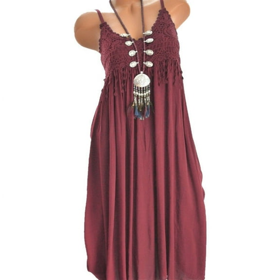 Zpanxa Sundresses for Women, Summer Dresses for Women 2024 Fashion Sleeveless Summer Tassel Cotton Fashion Long Dress Red XXL
