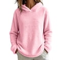 thumbnail image 6 of Women's Fuzzy Sherpa Fleece Hoodie Long Sleeve Loose Fit Pullover Tops Soft Warm Casual Loungewear Sweatshirt Everyday Fall Winter Pink, 6 of 7