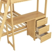 EUROCO Twin over Full Bunk Bed with Desk and Drawers, Natural