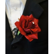 Angel Isabella Pin Corsage-red with Black Ribbon Bow and Rhinesetone. Pin Included