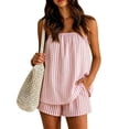 thumbnail image 2 of vigerkar Women 2 Matching Sets Striped Tube Tops Shorts Sets Summer Vacation Y2K Going Out Tops (Pink, M), 2 of 6