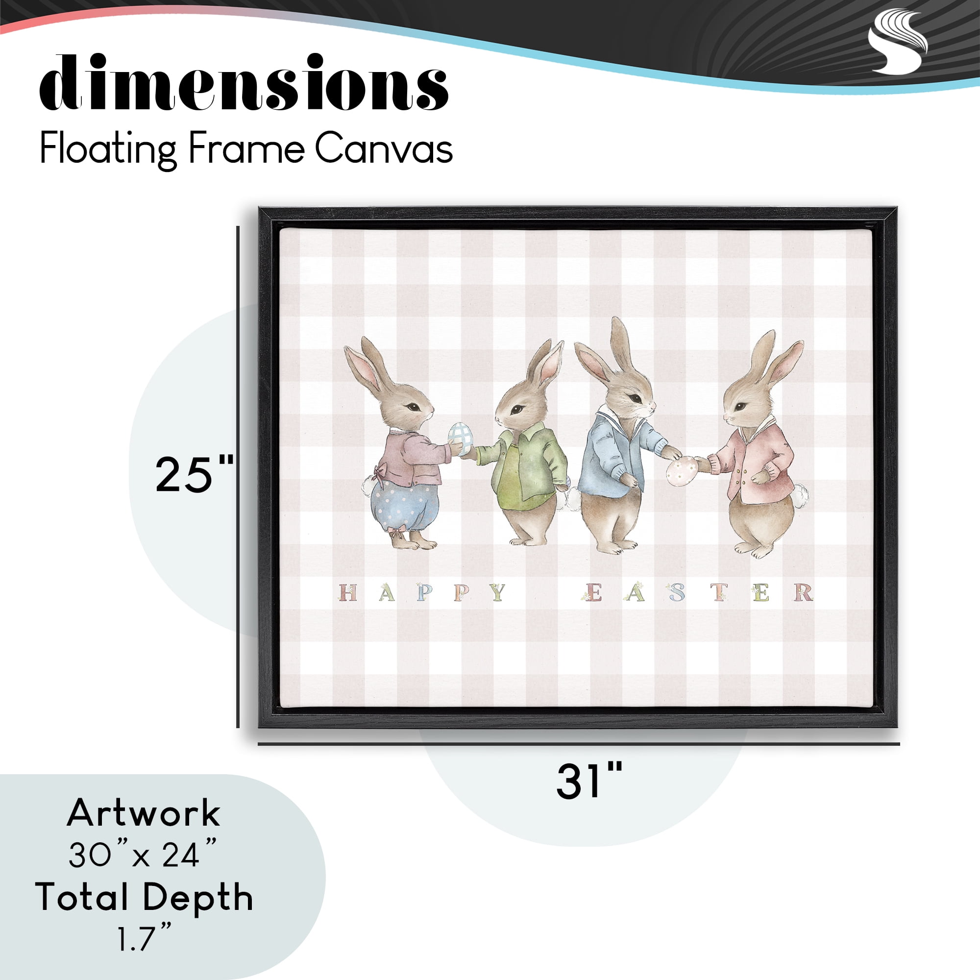 Stupell Industries Easter Bunnies Pink Gingham Black Framed Floater Canvas Wall Art, design by Leah Straatsma