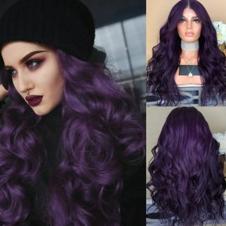 Women Dark Purple Long Curly Wig Synthetic Wavy Hair Heat Resistant Wig |  Walmart Canada