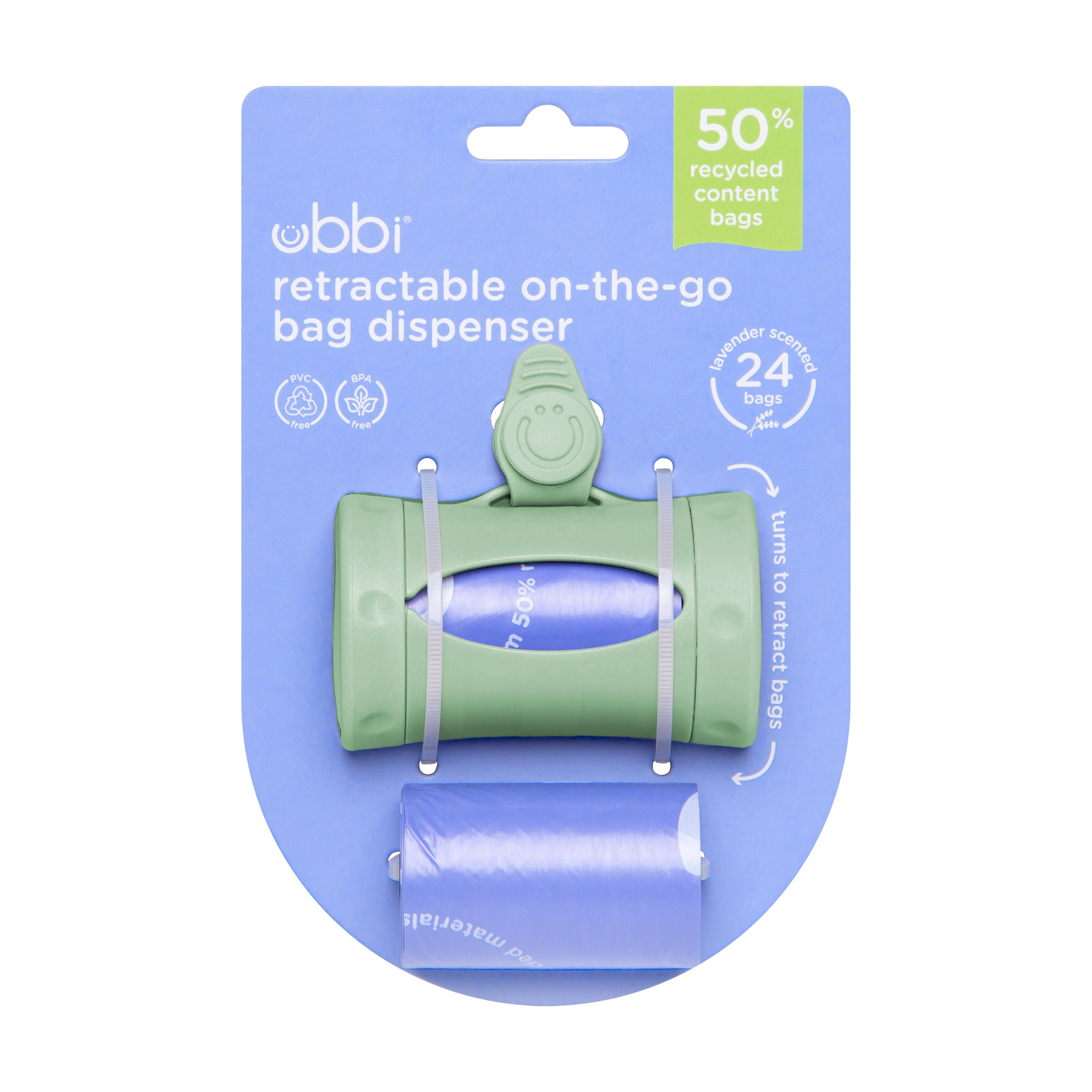 Ubbi On-The-Go Retractable Diaper Disposal Bag Dispenser for Travel, Newborn Must-Have, Sage Green