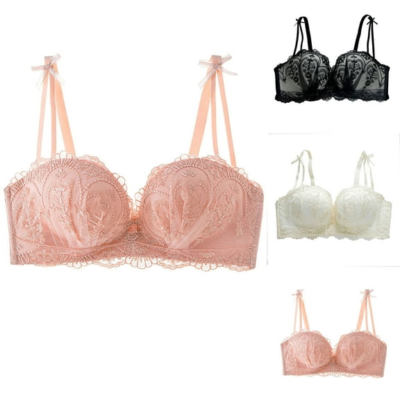 Ahuyic Summer Womens Bras,Plus Size Bras for Women,Women's Non-Magnetic No Steel Ring Plus Size Thin Adjustable Bra Gathered Comfortable Sexy Lace Bra Daily Bra