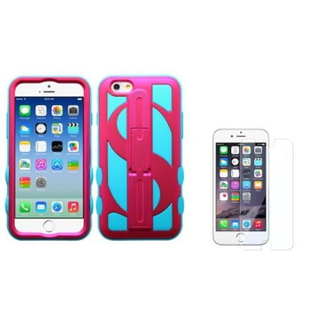 Dollar Iphone Accessories Insten Hot Pink/Teal Green Dollar Hard Hybrid Stand Case For iPhone 6S 6 4.7