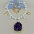 thumbnail image 2 of EOEMY Cultured White Rice Pearl Necklace Amethyst Druzy Pendant 22", 2 of 7