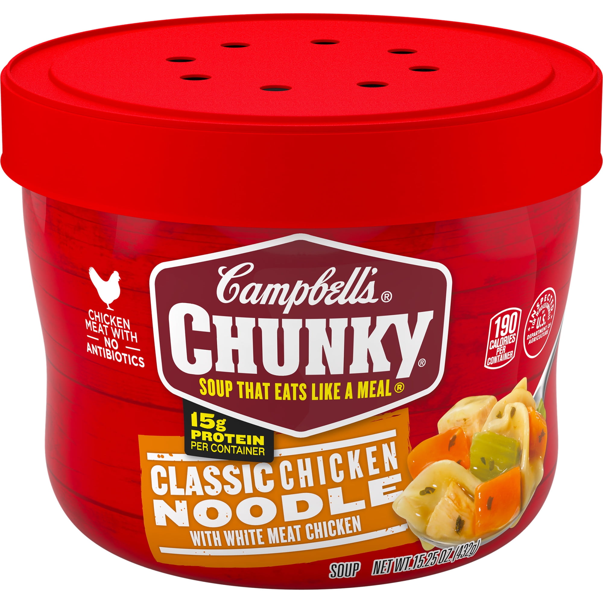 Campbell's Chunky Soup, Ready to Serve Classic Chicken Noodle Soup, 15.25 Oz Microwavable Bowl