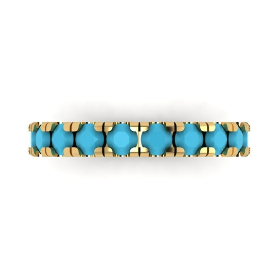 1 ctw Wedding Band for Women - 18K Yellow Gold Simulated Turquoise Stackable Eternity Ring
