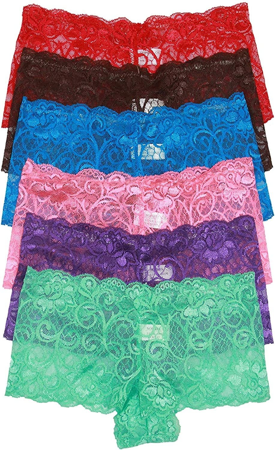 ToBeInStyle Women's 6 Pack Sheer Lace Cheeky Hipster Panties