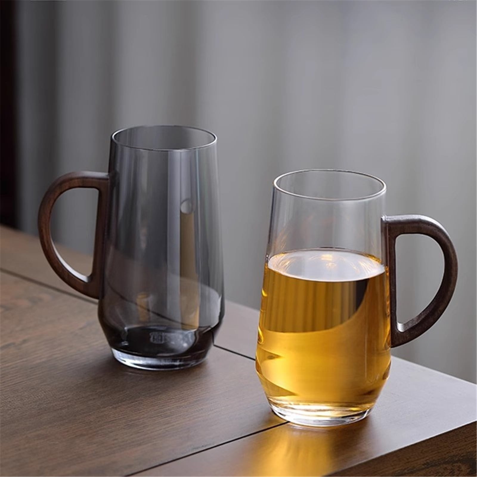 Glass Mug with Wooden Handle, Clear Borosilicate Glass Cup for Tea, Latte, Espresso Coffee and Juice, 17.6oz/500ml